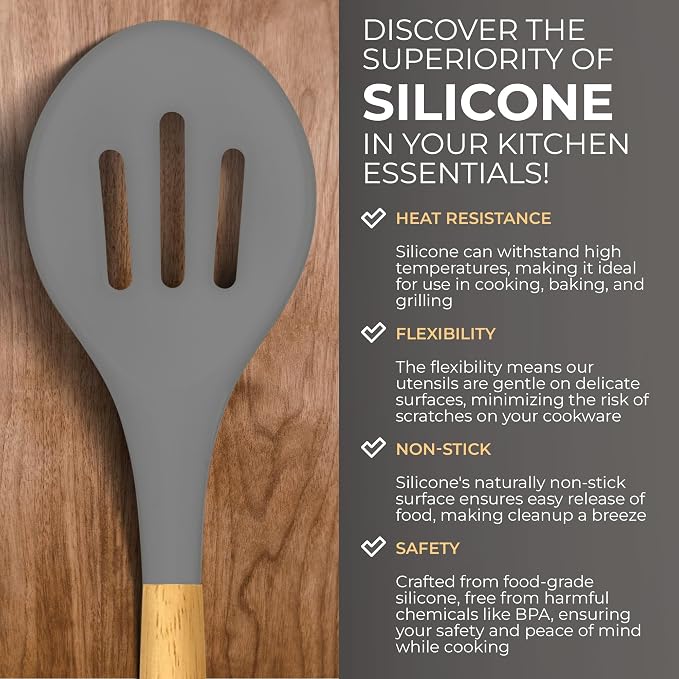 Kitchen Utensils Set, 21 Wood and Silicone Cooking Utensil Set, Non-Stick and Heat Resistant Kitchen Utensil Set, Kitchen Tools