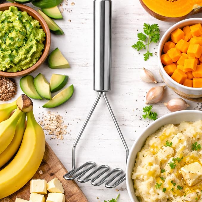 Stainless Steel Potato Masher Wire Food Masher for Potatoes, Avocado, Vegetables & Beans – Kitchen Tool with Comfortable Handle, Dishwasher Safe
