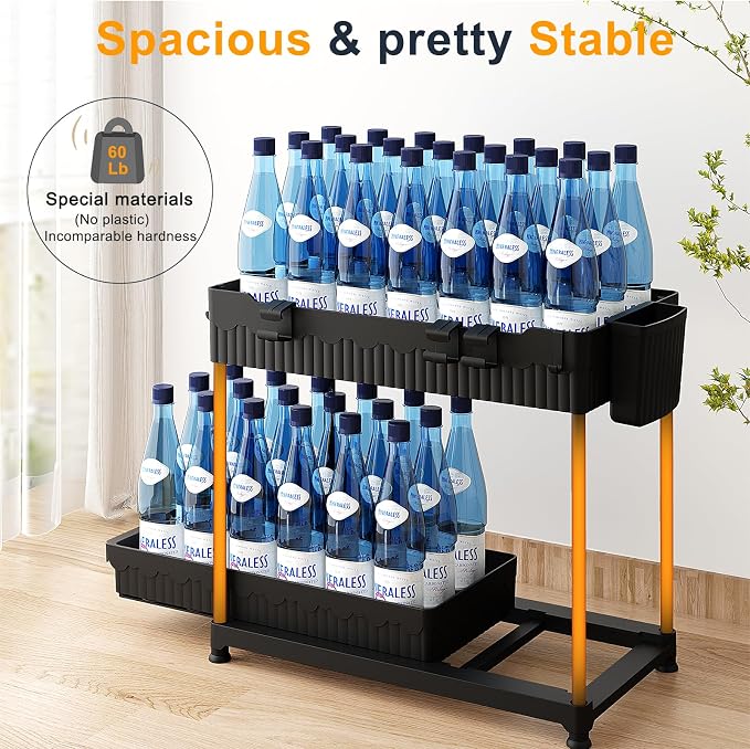 3-Pack 2-Tier Under Sink Organizers with Sliding Drawers | Multi-use kitchen & bathroom storage, 14.8 inch black cabinet organizer, space-saving sliding drawer design.
