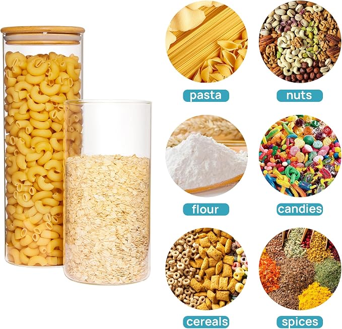 Vtopmart 70oz Glass Food Storage Jars with Airtight Bamboo Lids, 3 Pack | Large Kitchen Containers for Pasta, Nuts, Flour, Canisters Set for Cereal, Pantry Organization, BPA Free