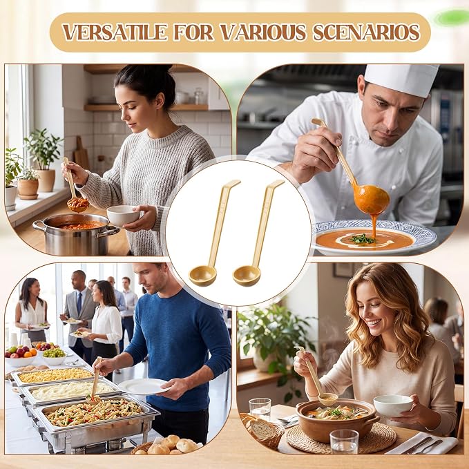 Tioncy 20 Pcs 1 oz Plastic Small Ladles with 8 Inches Long Handle, Mini Ladle for Serving Salsa Sauce Dressing Punch Bowl Sauces and Toppings (Khaki)