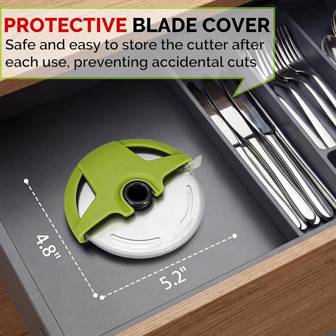 UHIYEE Palm-Grip Pizza Cutter Wheel with Protective Blade Guard, 4.3" Detachable Stainless Steel Pizza Slicer for Deep Dish Crusts, Easy Cleaning, Green