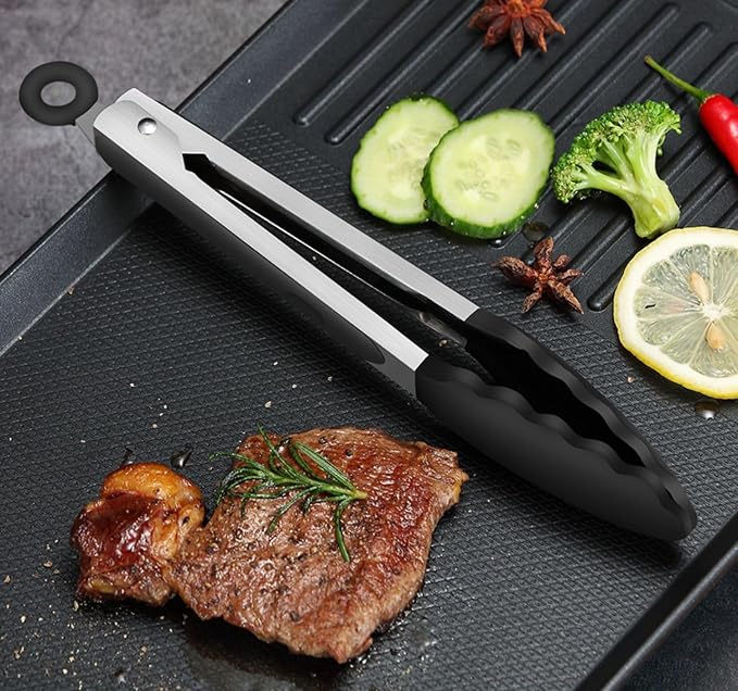 Kitchen Tongs for Cooking Locking Silicone Stainless Steel Buffet Serving Tongs, 7,9 and 12 Inch Non-stick,Heat Resistant 3 Pack