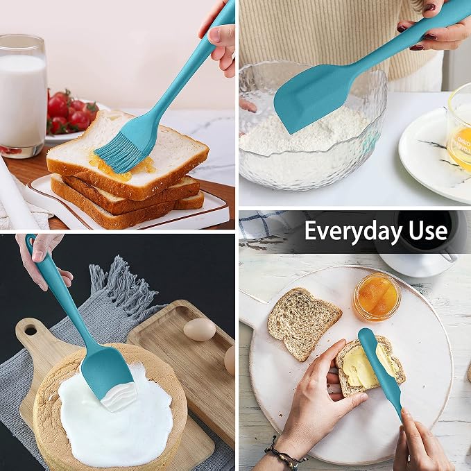 LIANYU 15-Piece Kitchen Cooking Utensils Set with Holder, Silicone Kitchen Tools Stainless Steel Handle, Slotted Spatula Spoon Turner Tong Whisk Brush for Cooking, Dark Blue