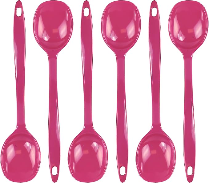 Reston Lloyd Cooking Spoon for Serving, Basting, Mixing, Heat Resistant, BPA Free Melamine 11 inch Utensil with Ergonomic Handle, Set of 6, Magenta
