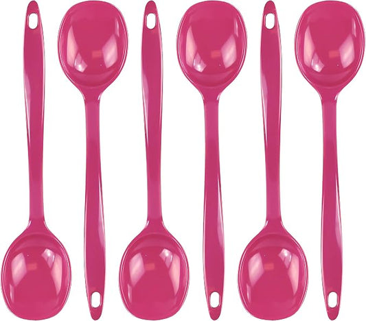 Reston Lloyd Cooking Spoon for Serving, Basting, Mixing, Heat Resistant, BPA Free Melamine 11 inch Utensil with Ergonomic Handle, Set of 6, Magenta