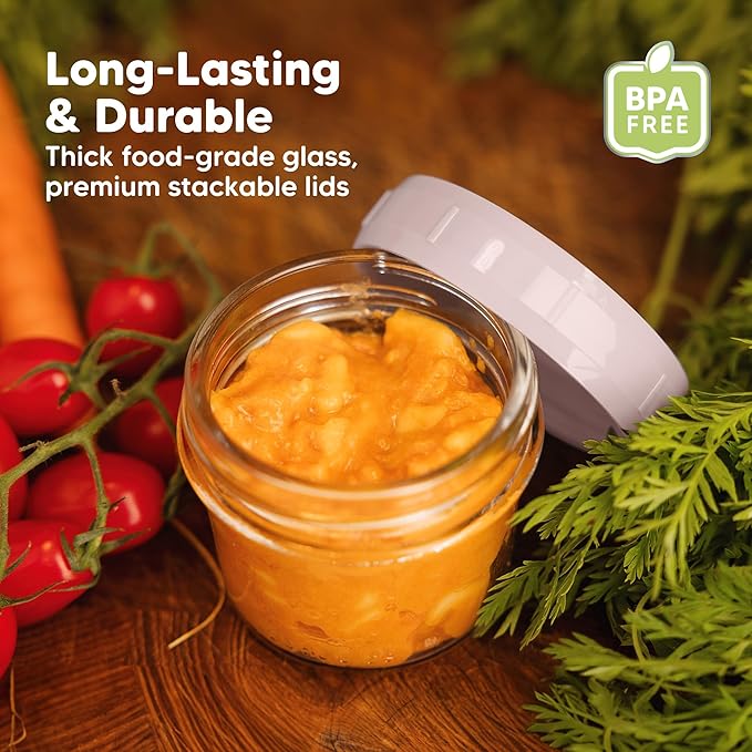 KeaBabies 6pk 4oz Glass Baby Food Containers with Lids, Leak-Proof (Musk Dusk) | Microwavable Small Glass Jars, Baby Purees, Toddler Snack Storage Containers, BPA-Free, Dishwasher-safe, Freezer Safe