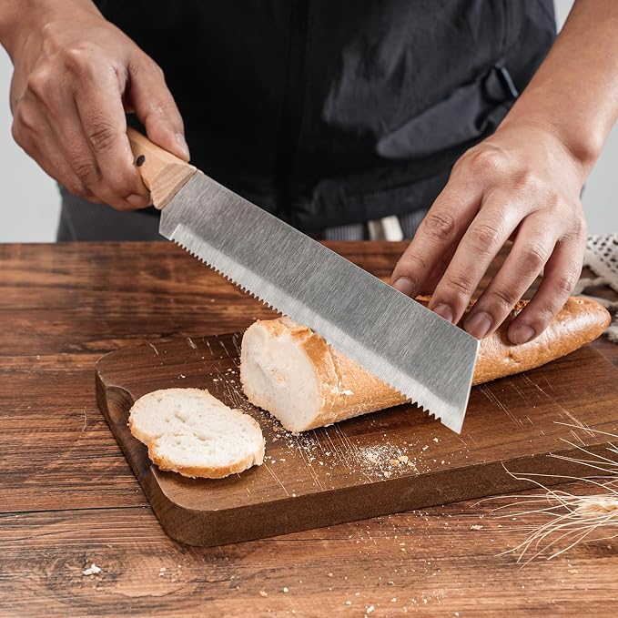 Luzarriba Bread Knife, Bow Bread Knife for Homemade Bread, Sourdough Bread Slicer for Homemade Bread, Sourdough Bread Cutter, Wooden Bread Knife with Cover - Premium Stainless Steel (2, Beech+Metal)