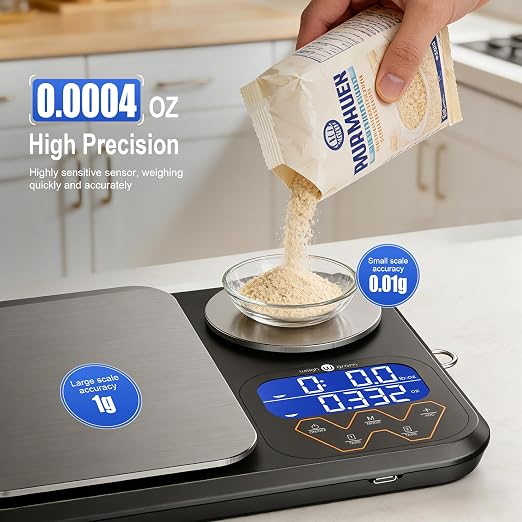 Rechargeable Digital Dual Platform Kitchen Scales Weight, 11 lb Large & 1.1 lb Mini with Two Precisions Food Scale for Sourdough Bread, Baking and Cooking with 3 Units Tare, Accumulation Functions