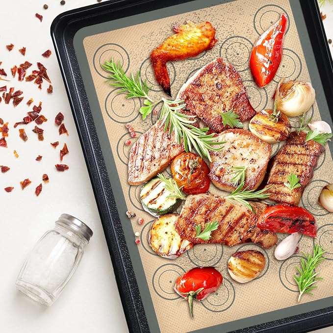 Silicone Baking Mat Set of 6, Oven Baking Sheets | Non Stick, Food-grade, Heat-Resistant, Reusable Baking Supplies for Macaron, Cookie, Pizza, Bread and Pastry
