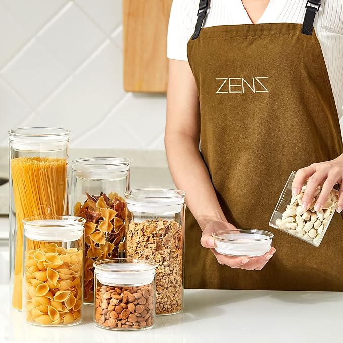 ZENS 17oz Glass Jars with Airtight Lid, Set of 4 Small Glass Storage Jars | Borosilicate Glass Canisters Set with Lids, Small Storge Containers for Kitchen Spice, Sugar, Blooming Tea,