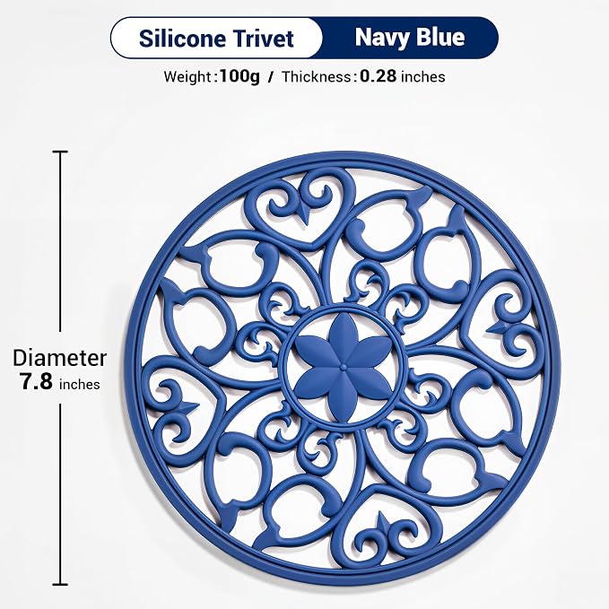 SMARTAKE 3 Set Silicone Trivet Mats for Hot Dishes, Heat Resistant Pots and Pans Holders, Non-Slip Flexible Hot Pads Coasters for Countertops Table, Modern Kitchen Decor Accessories (Navy Blue)