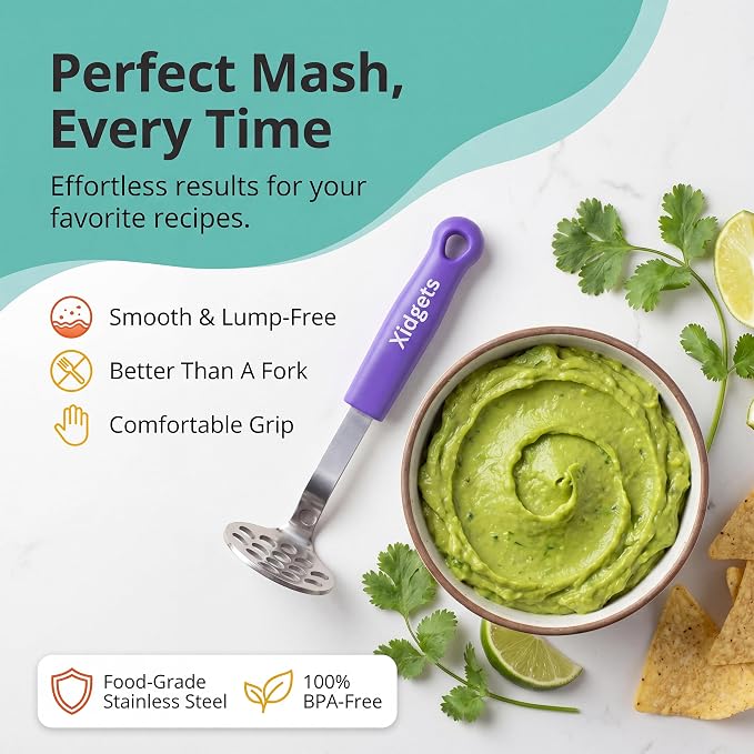 Mini Avocado Masher, Small Potato masher. Heavy Duty, Kitchen Utensil. Stainless Steel, Tiny Masher, Compact Mini smasher for Avocado - Effortless Guacamole Preparation, Dishwasher Safe (Plum Purple)