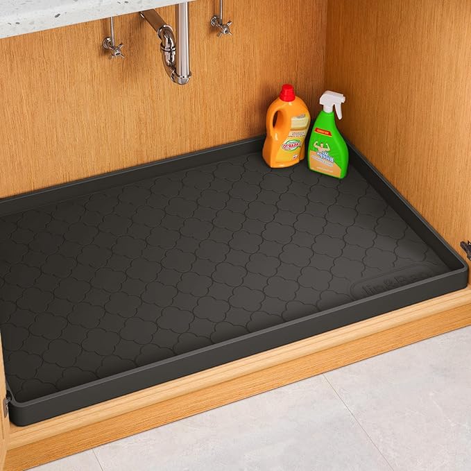 Jin&Bao Under Sink Mat 34" x 22" Waterproof Silicone Cabinet Kitchen Liner | Silicone kitchen cabinet protector, bathroom shelf liner, raised edge traps leaks, anti-slip, easy to clean & dishwasher safe