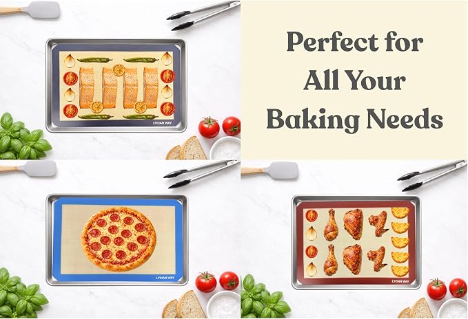 Silicone Baking Mats Set of 2, Half Sheet Nonstick Reusable Extra Thick Baking Sheet Liners for Cookies, Macarons, Bread, Pizza, Pastry, Red