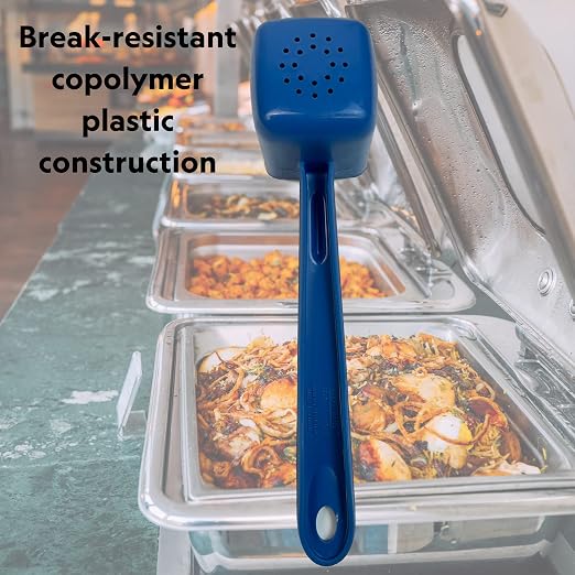 Rite-Size 8 oz. Perforated Square Server Portion Utensil, Copolymer Plastic Heat Resistant Professional Cooking Tool, Blue