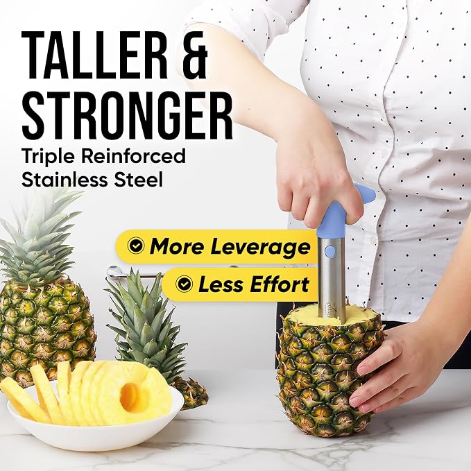Zulay Kitchen Pineapple Corer and Slicer Tool – Stainless Steel Pineapple Cutter with Eye Remover Tool – Ergonomic Handle & Easy Core Remover – Reinforced Heavy-Duty Blade – Periwinkle Blue