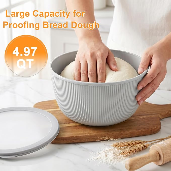 BoxedHome 4.97 Quarts Nesting Plastic Mixing Bowls, BPA-Free Plastic, Microwave and Dishwasher Safe, Set of 4, 4.97/3.38/2.22/1.27 quart, Gray