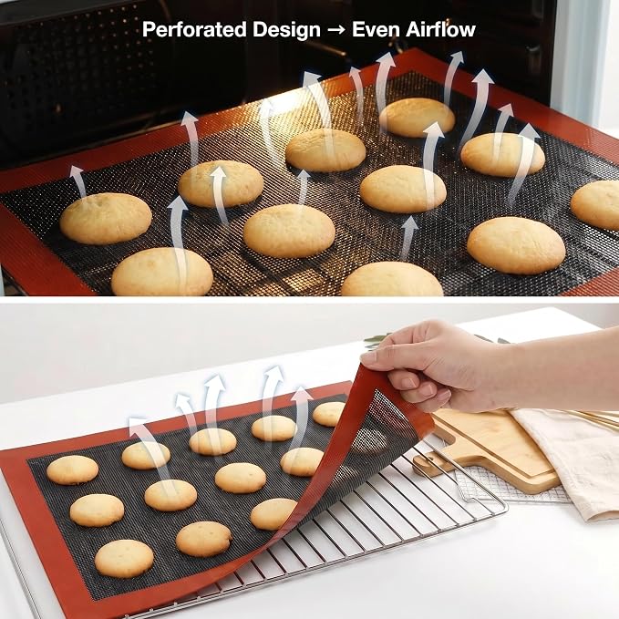 Perforated Silicone Baking Mats - Eclair Mat, Full Sheet 15x23”, Pack of 10 | Eclair Silicone Baking Mat, Nonstick Reusable Breathable Air Mat, Heat Resistant, For Pizza, Pastry, Pie Crust, Sugar Cookie