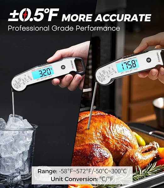 Atogou Professional Meat Thermometer Digital, Silver | <1 Sec Instant Read & ±0.5℉ Accuracy, IP67 Waterproof, Thermocouple Sensor Probe, for Kithchen, BBQ, Grill for Men Him Dad