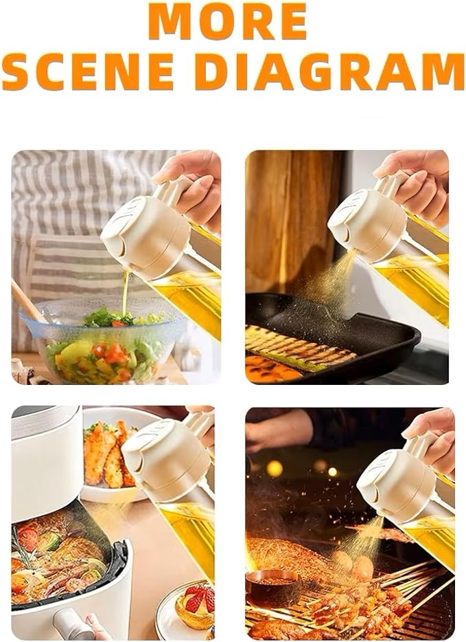 Oil Sprayer for Cooking 2 in 1, 470ml/16oz, Oil Spray & Dispenser Glass Bottle, Food-grade material for Kitchen, Salad Dressing, Frying, Air Fryer & BBQ (Creamy White)