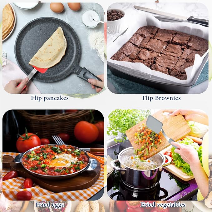 Gejoy 4 Pcs Silicone Cookie Spatula Turner Mini Brownie Spatula Flexible Silicone Spatulas Nonstick Cookware Heat Resistant No Scratch Flipper Baking Utensils for Egg Pancake(Gray, Blue, Black, Red)