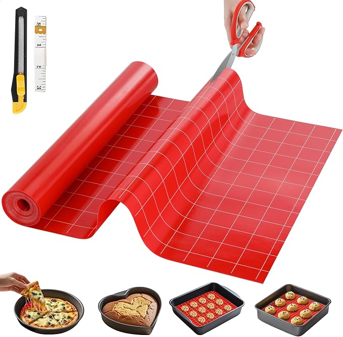GTJ Silicone Baking Mat Roll, Reusable Baking Sheet Liners, 16 in x 6 ft | Free Cut to Size, Food-Grade, Non-Stick, Non-Slip, For Dough, Pastry, Air Fryer, Freeze Dryer, Oven Pan, Kitchen Counter