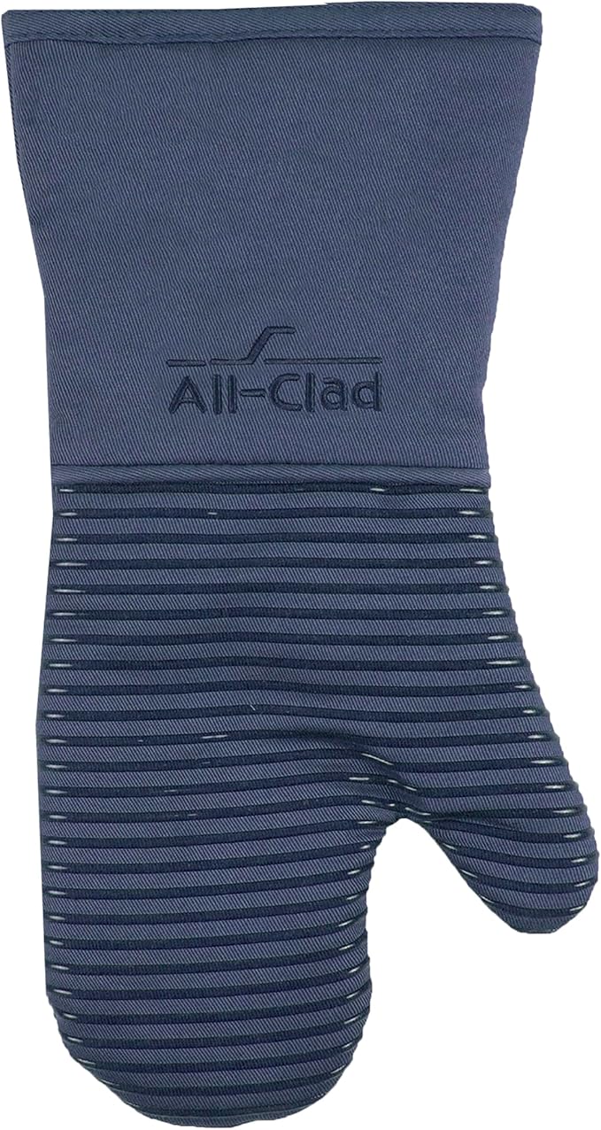 All-Clad Premium Silicone Oven Mitt: Heat Resistant to 500 Degrees - 100% Cotton & Silicone, 14"x7" Pot Holder for Kitchen and Barbeque, (1-Pack), Indigo