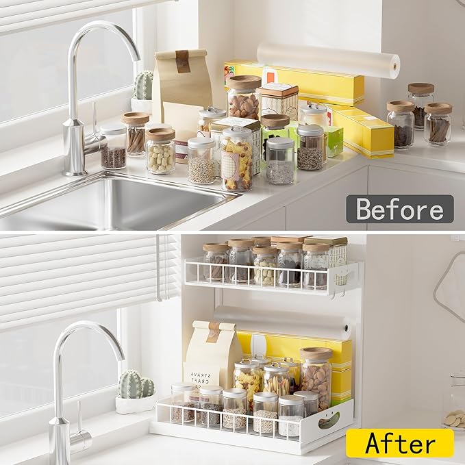 Under Sink Organizer with Pull-Out Drawers,Kitchen Sink Organizer,2 Tier Bathroom Organizers And Storage,Bathroom Accessories Set,White 2 Pack