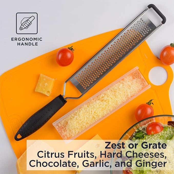 Deiss LUX Fine Grater & Lemon Zester, Parmesan Cheese Grater Handheld - Spices, Citrus Fruits, Hard Cheeses, Garlic, Chocolate, Nuts, Ginger, Vegetable Shredder
