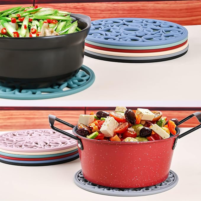 Smitchraft Silicone Trivets for Hot Dishes, Pots & Pans, Non-Stick Hot Pads Kitchen Quartz Countertops, Silicone Pot Holders Mats, Multi-use Carved Heat Resistant Mats for Counter & Table, Set 3 Blue