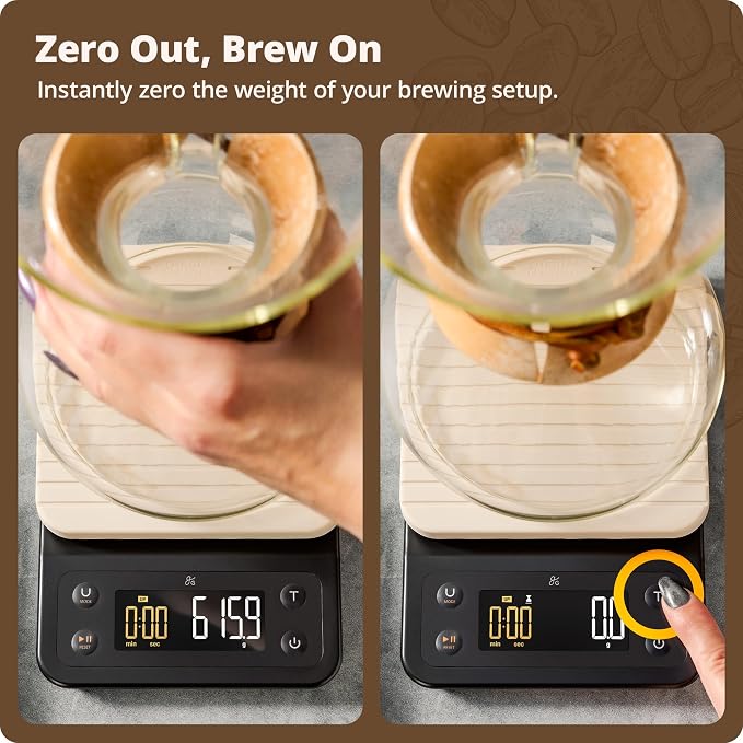 Greater Goods Coffee Scale with Timer, 0.1g Precision for Espresso & Matcha | Digital Pour-Over Scale with Waterproof Silicone Cover, Backlit Display & 6.6lb Capacity for Chemex, V60, Drip (Birch White)