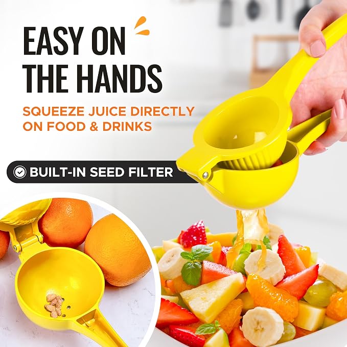 Zulay Kitchen Premium Quality Metal Orange Squeezer, Citrus Juicer, Manual Press for Extracting the Most Juice Possible - Orange Juicer (Yellow)