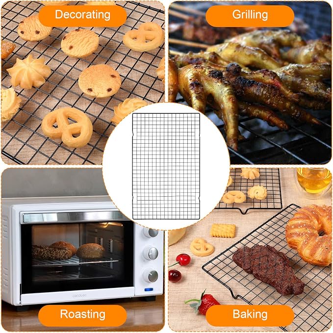 5PCS 15.74" x 9.84" Black Stainless Steel Cooling Racks for Baking, Cooking, Roasting, and Grilling, Baking Rack Oven Safe & Dishwasher Safe Heavy Duty Wire Rack Set