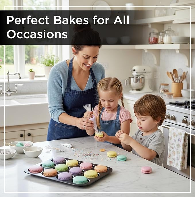 Wrenbury Nonstick Whoopie Pie Pan 12-Cup for Muffin Top - Carbon Steel Shallow Baking Tray for Macarons Cookies Yorkshire Puddings Cornbread & Burger Buns