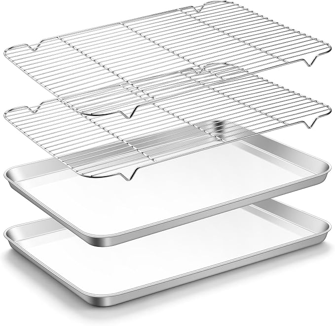 TeamFar Stainless Steel Baking Sheet with Rack Set, 20"x14"x1.2" | 2 Pans + 2 Racks, Cookie Sheet Baking Pan Tray with Cooling Rack for Cooking, Non-Toxic & Rust Proof, Dishwasher Safe