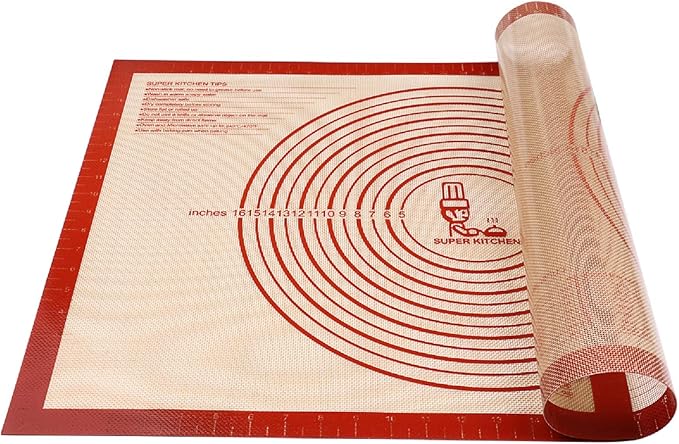 Non-slip Silicone Pastry Mat Extra Large Measurements 28''x 20'' Baking Mat | Silicone Baking Mat Counter Dough Rolling Oven Liner Fondant / Pie Crust Sourdough Bread Supplies - Folksy Super Kitchen Red