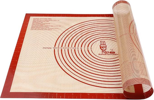 Non-slip Silicone Pastry Mat Extra Large Measurements 28''x 20'' Baking Mat | Silicone Baking Mat Counter Dough Rolling Oven Liner Fondant / Pie Crust Sourdough Bread Supplies - Folksy Super Kitchen Red