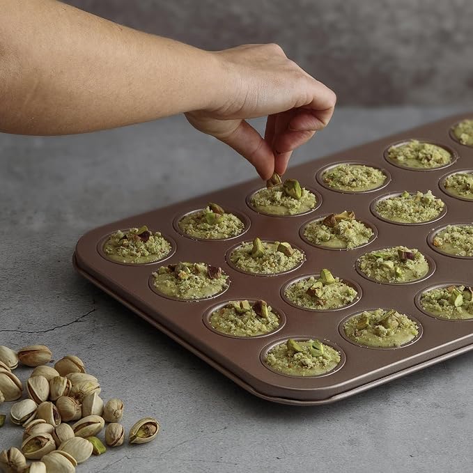 24 Cup Mini Muffin Pan Nonstick, PFOA & BPA Free | | Non-Toxic - High Carbon Steel - Gold - Small Cupcake Tin for Oven Baking