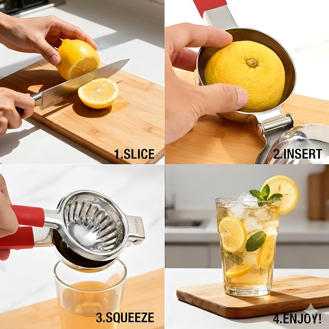 Stainless Steel Lemon Squeezer Citrus Juicer – Large Bowl, Heavy-Gauge Steel, Long Textured Non-Slip Handles – Large Size, Easy to Clean, Maximum Juice Extraction for Kitchen Use