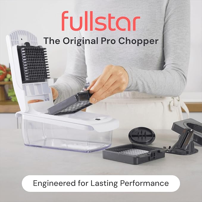 Fullstar Vegetable Chopper & Mandoline Slicer for Kitchen - Food Chopper with Container, Cheese Grater, Home Essentials & Kitchen Gadgets (7 in 1, White)
