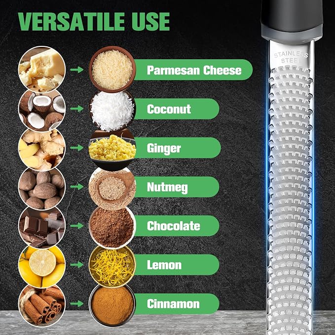 NEUTYPECHIC Cheese Grater, Lemon Grater, Stainless Steel, Zester Grater, Premium Zester Grater, Parmesan Grater, Dishwasher Safe, Garlic Grater with Protective Cover and Finger Protection, Nutmeg,