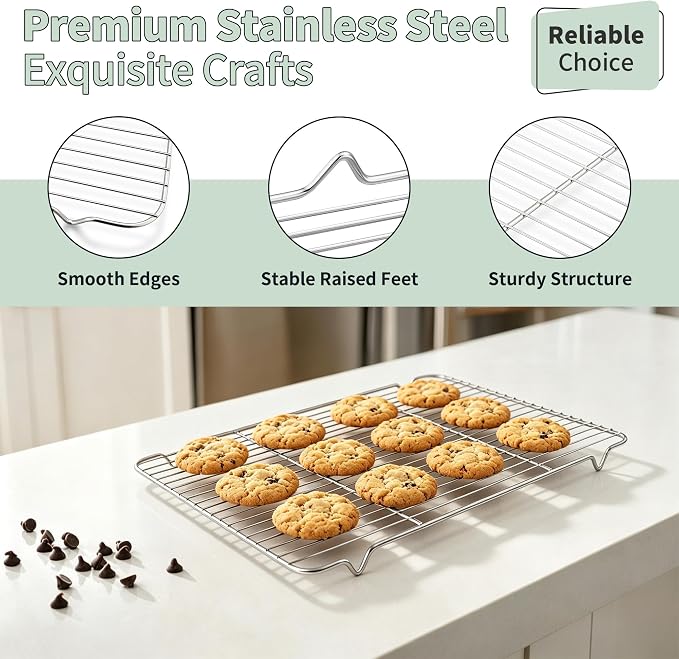 TeamFar Stainless Steel Baking Sheet with Rack Set, 17.6"x13"x1" | 2 Pans + 2 Racks, Cookie Sheet Baking Pan Tray with Cooling Rack for Cooking, Non-Toxic & Rust Proof, Dishwasher Safe