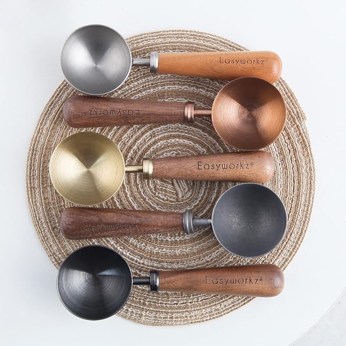 Easyworkz Retro Stainless Steel Coffee Spoon With Black Walnut Handle,10g - Measuring Spoon (Brushed gold)