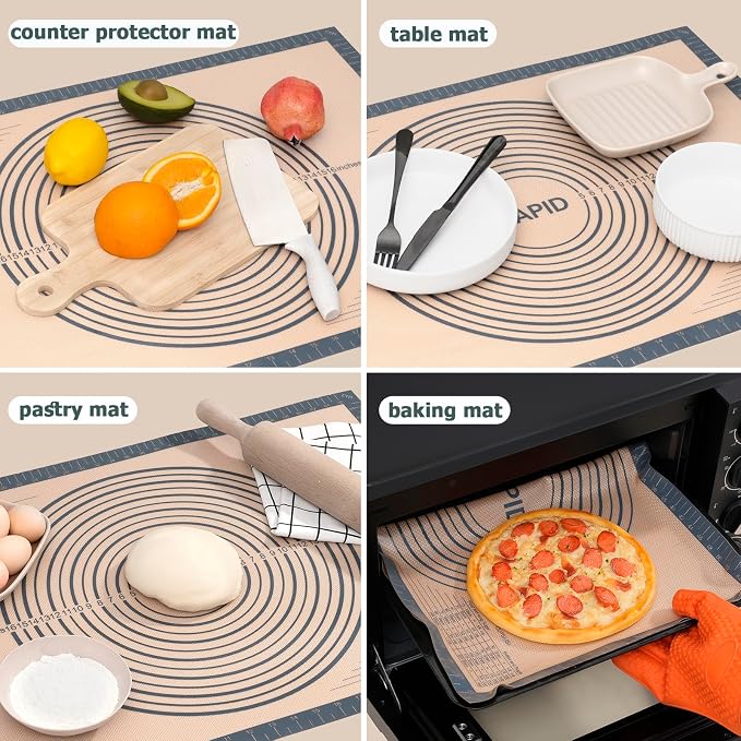 Sapid Thick Silicone Pastry Mat Baking Dough Rolling Extra Large 24" x 36" | Non-slip with Measurements for Non-stick Dough Rolling, Pie Crust, Kneading Mats, Countertop, Placement Mats (Gray)