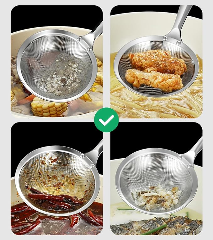 Ugotit Fat Skimmer Spoon Set, 304 Stainless Steel Fine Mesh Food Strainer | Grease Skimmer & Soup Skimmer, For Hot Pot, Gravy, Broth, Oil Separator, Removing Grease