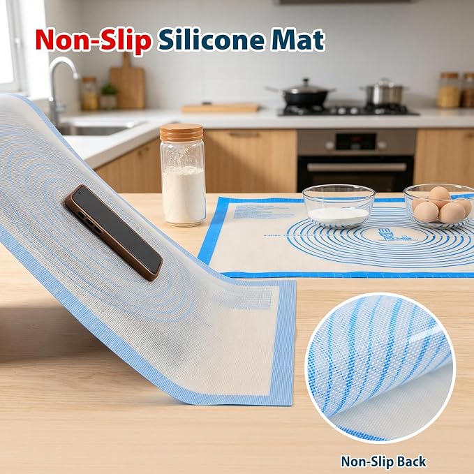 XXL-Large Pastry Mat For Rolling Dough: 36 X 24 Inch Silicone Baking Mat | Oversized Workspace Fits 20" Pizza & Roll 4 Pie Crusts at Once - Homemade Baker To Roll out Kneading Bread/Sourdough (Blue)