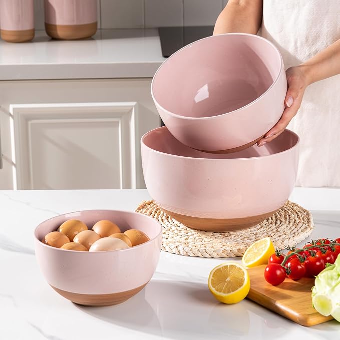 AmorArc Ceramic Mixing Bowls,Stoneware Nesting Bowls Set of 3 for Kitchen | Serving Bowls with Rustic Terracotta Underside for Mixing,Cooking,Baking,Salad| Microwave & Dishwasher Safe 4.6/2.8/1.3 Qt