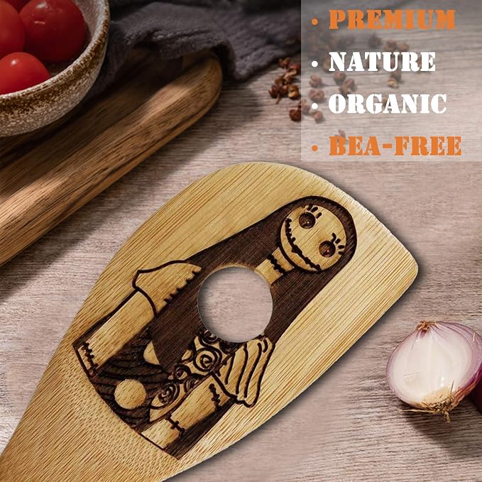 Nightmare Before Christmas Gifts - 5 Pcs Wooden Spoons for Cooking,Halloween Kitchen Utensils Set,Cooking Utensils set for Halloween Decor