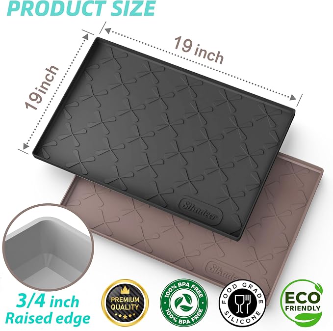 Waterproof Under Sink Mat 19" x 19" Silicone Mat Cabinet Protector | Heavy Duty Kitchen Cabinet Liner, Easy Press Drain, Home Essentials for Pet Feeding, Boots, Bathroom, Organizers & Storage